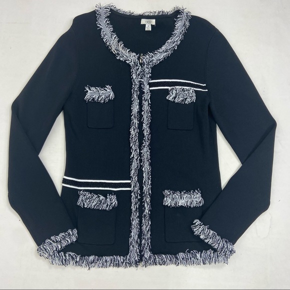 Cachet black knit fringe zip jacket cardigan. M - Picture 10 of 11